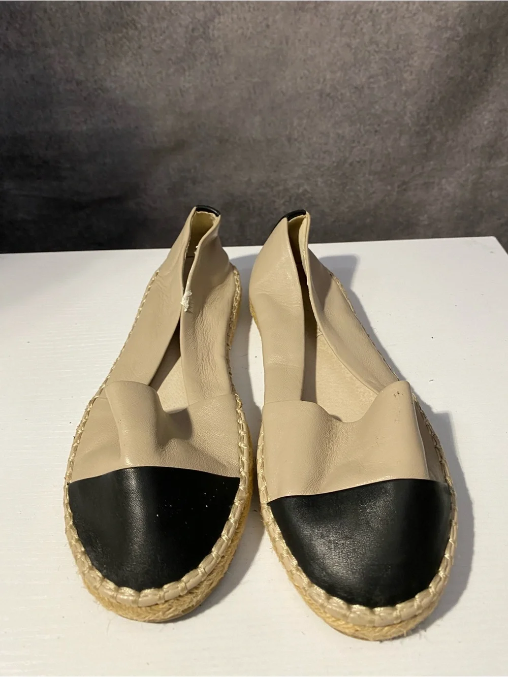 ALDO Women's Cap Toe Espadrille Flats Leather Slip On Beige Black Sz 8